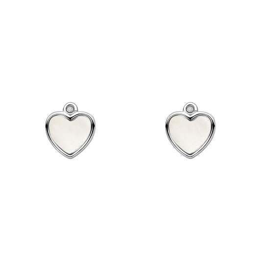 Sterling Silver Diamond And Mother Of pearl Set heart Earrings