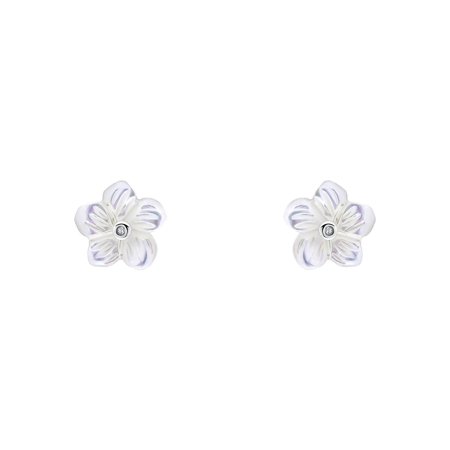 Sterling Silver Diamond Set Mother Of Pearl Flower Earrings