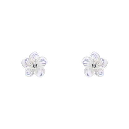 Sterling Silver Diamond Set Mother Of Pearl Flower Earrings