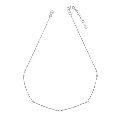 Sterling Silver Star Necklace Set With Diamond