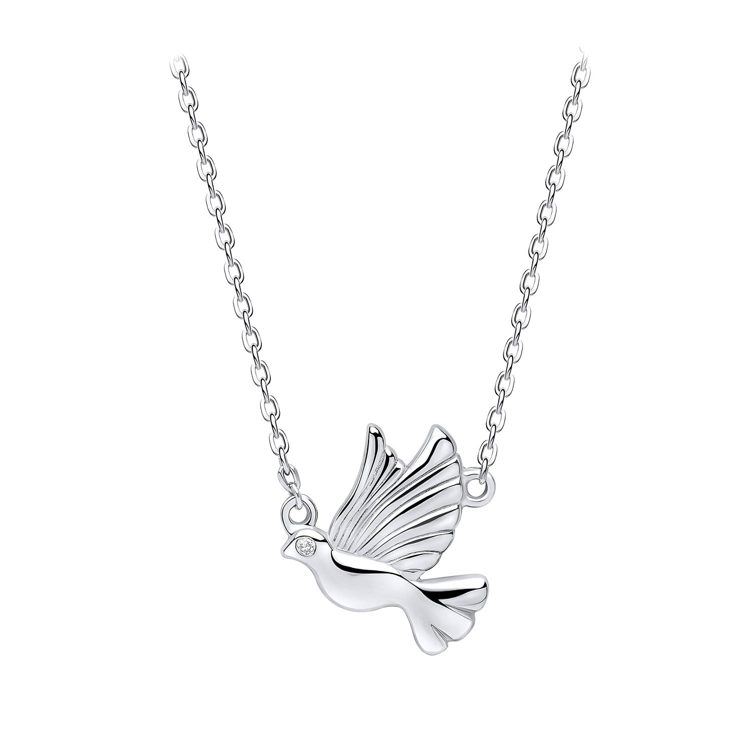 Sterling Silver Dove Necklace Set With Diamond