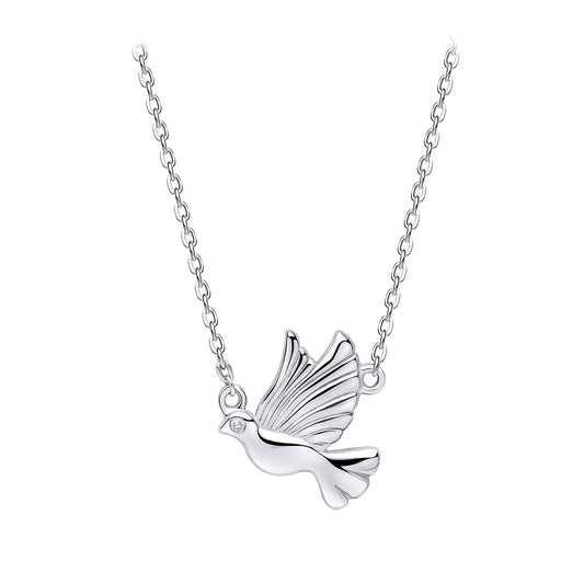 Sterling Silver Dove Necklace Set With Diamond