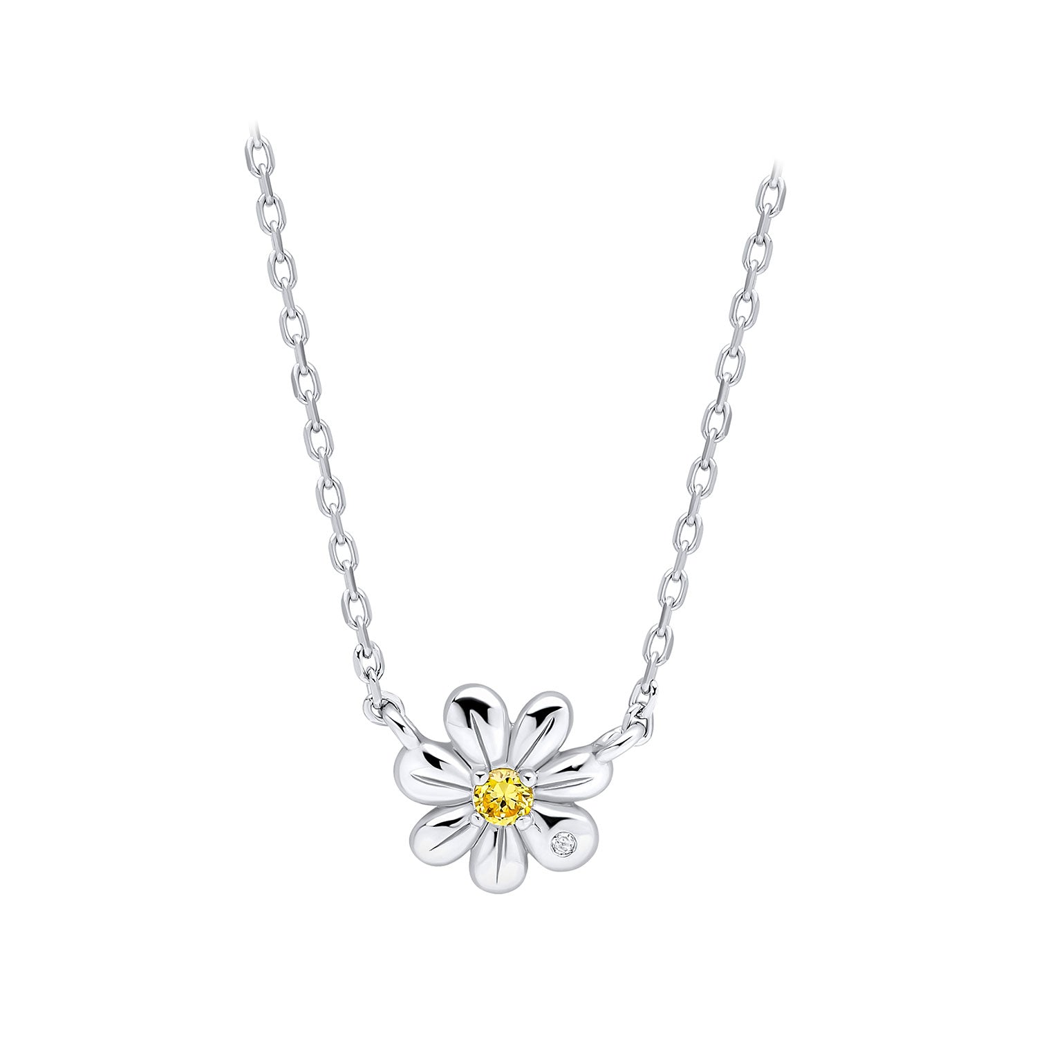 Sterling Silver Diamond Set Daisy Necklace