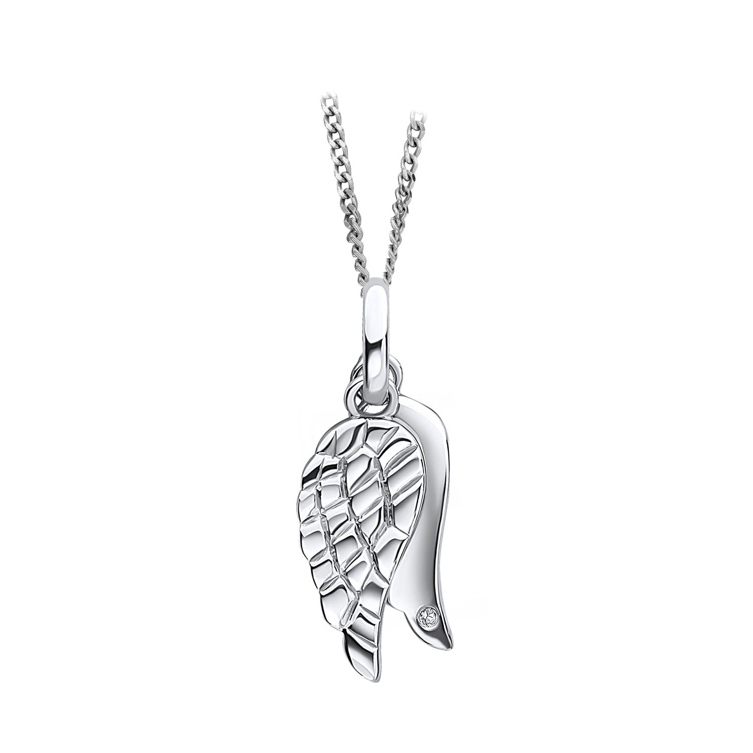 Sterling Silver Angel Wing Pendant Set With Diamond