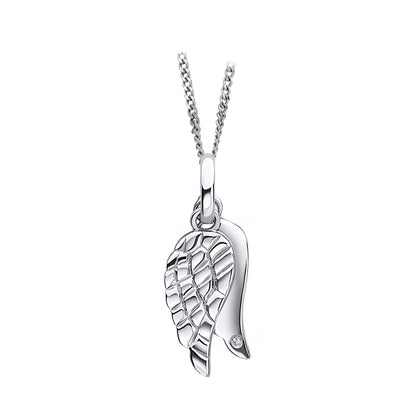 Sterling Silver Angel Wing Pendant Set With Diamond