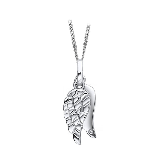 Sterling Silver Angel Wing Pendant Set With Diamond