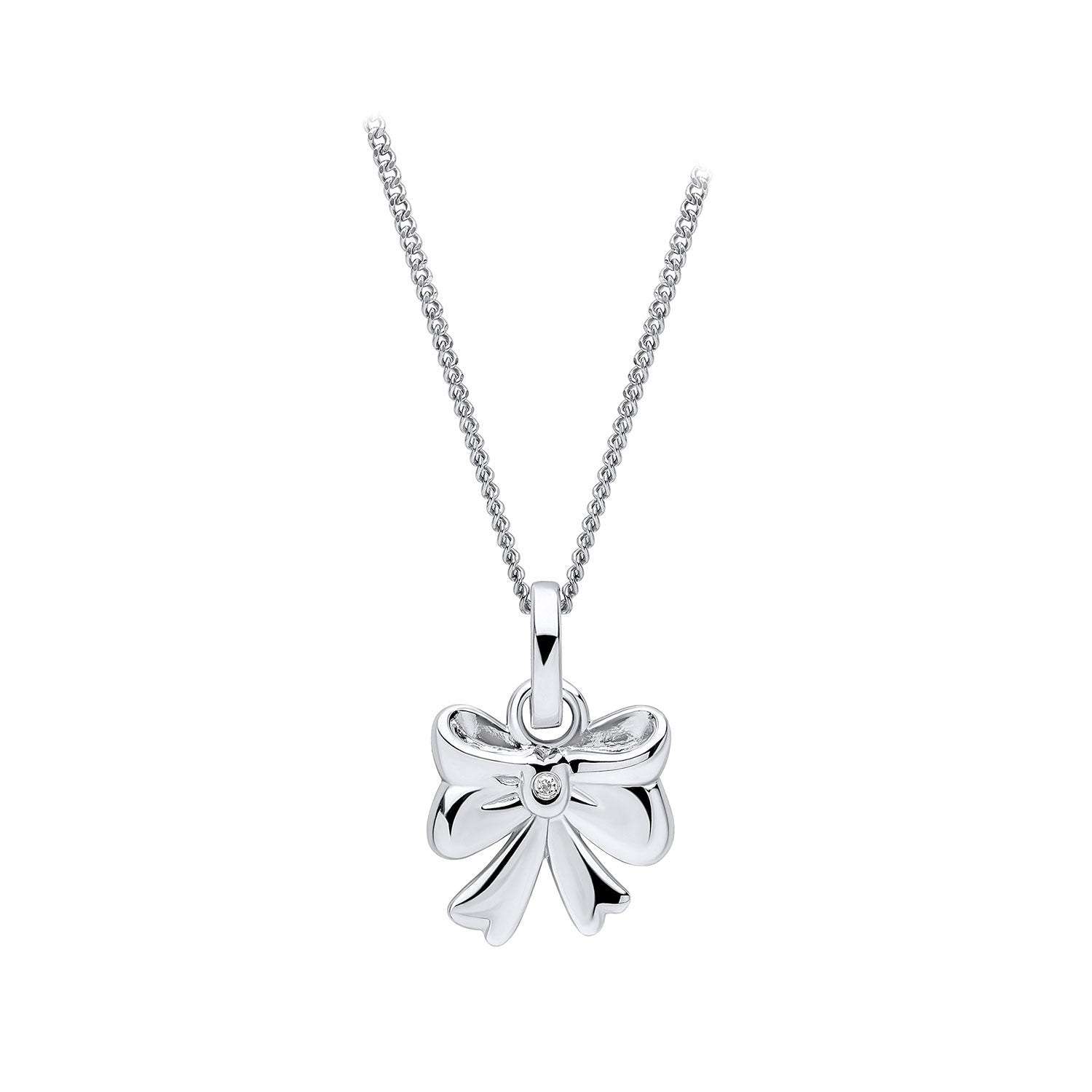 Sterling Silver Bow Pendant Set With Diamond