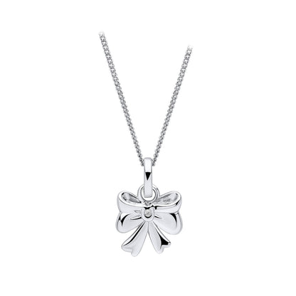 Sterling Silver Bow Pendant Set With Diamond