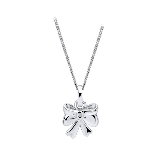 Sterling Silver Bow Pendant Set With Diamond