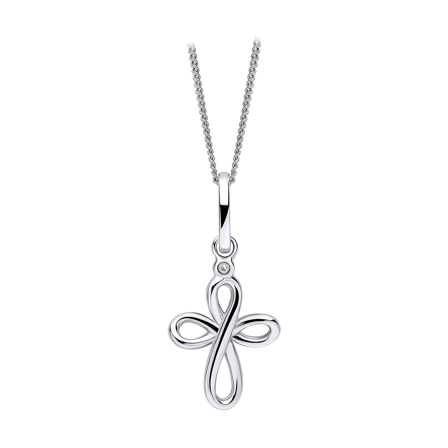 Sterling Silver Twirly Cross Pendant Set With Diamond