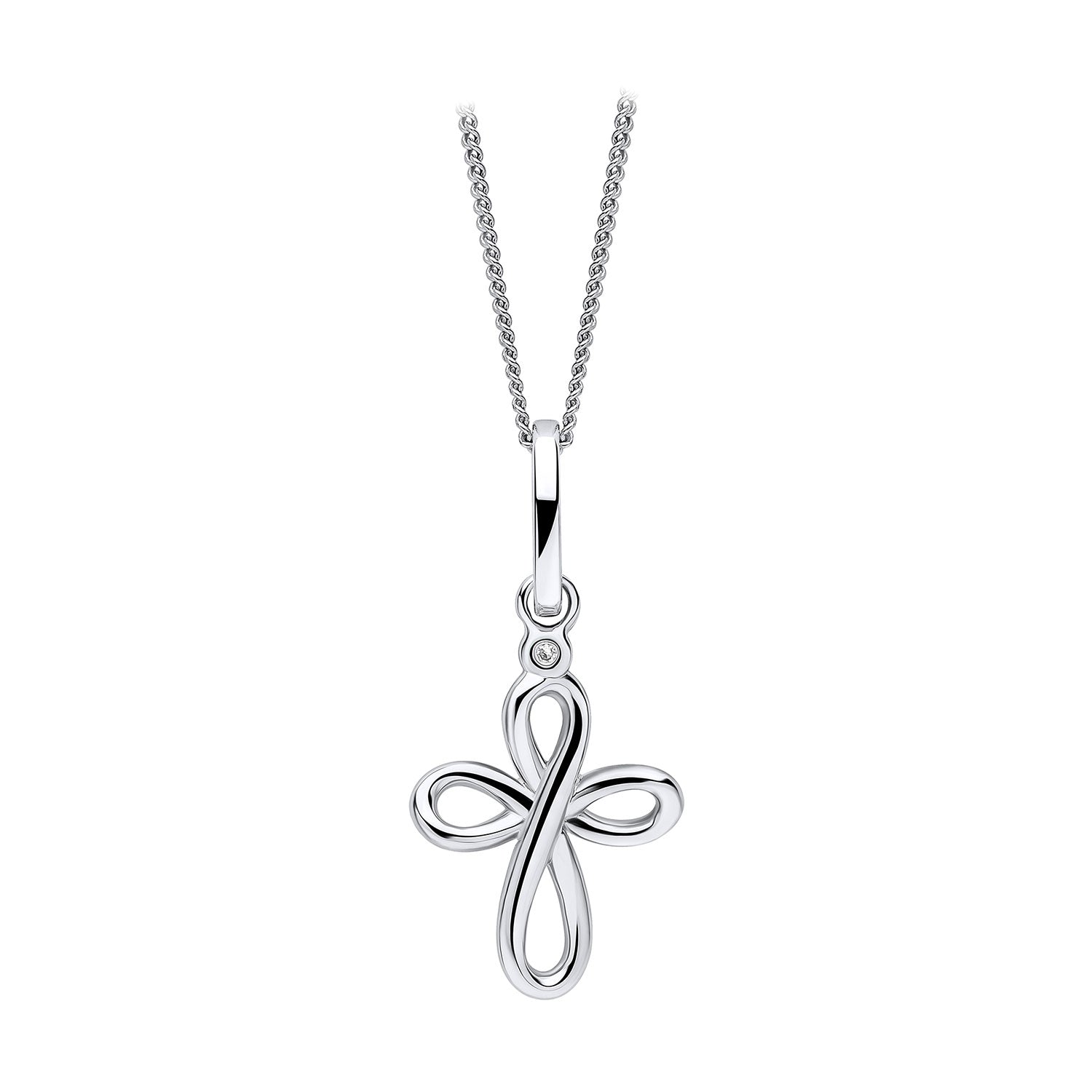 Sterling Silver Twirly Cross Pendant Set With Diamond