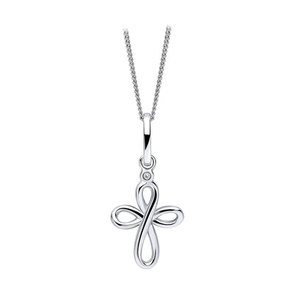 Sterling Silver Twirly Cross Pendant Set With Diamond