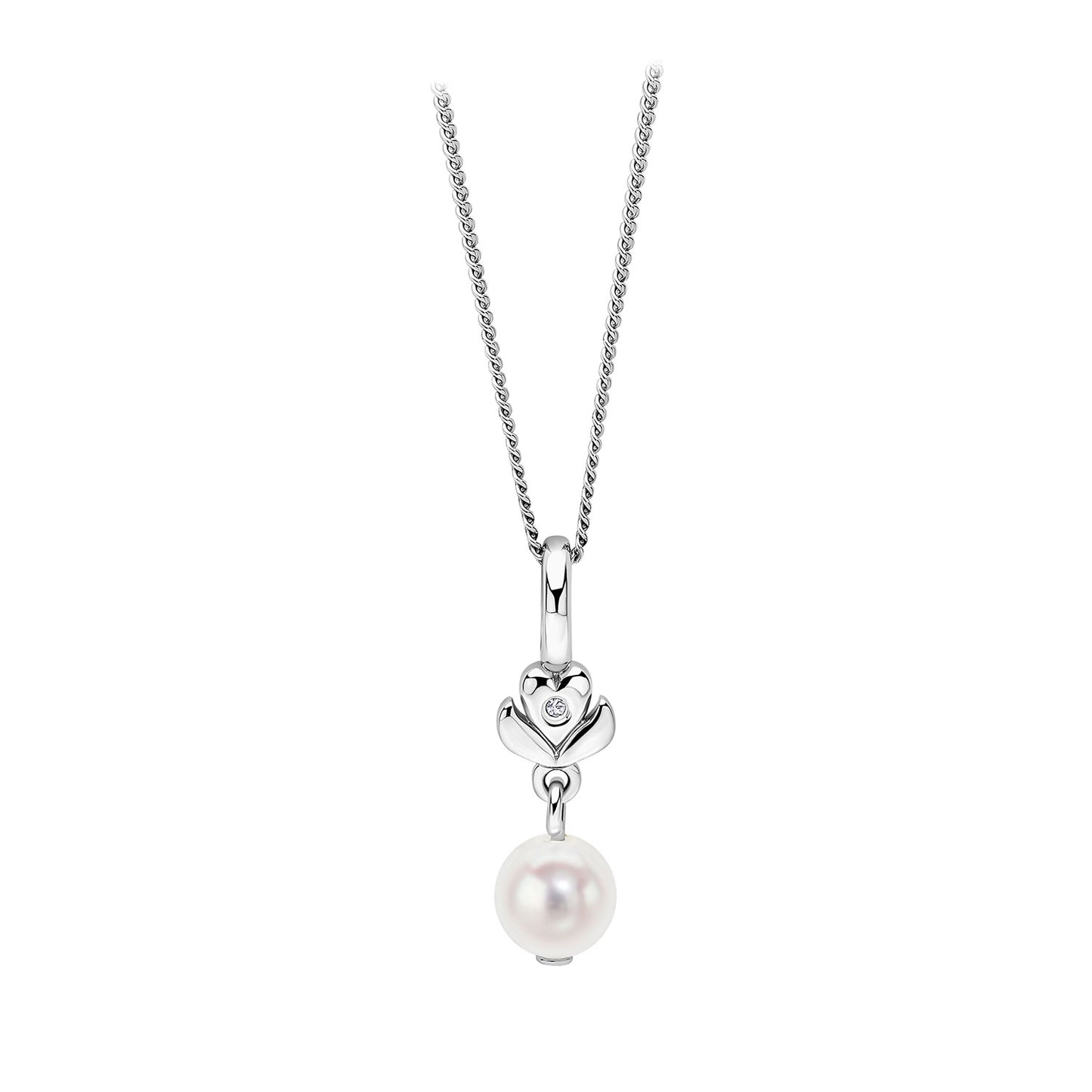 Sterling Silver Freshwater Pearl And Diamond Pendant