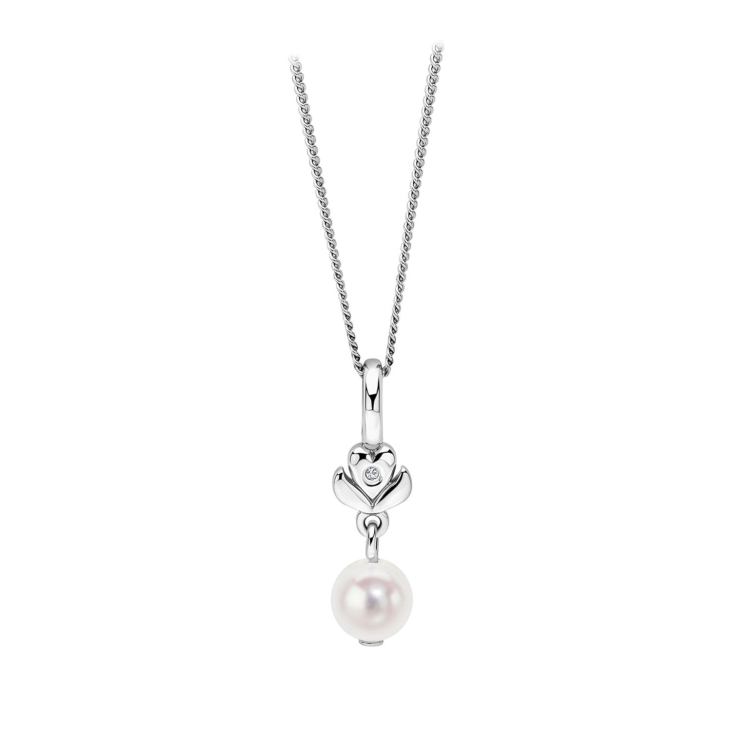 Sterling Silver Freshwater Pearl And Diamond Pendant