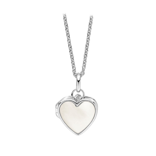 Sterling Silver Diamond And Mother Of Pearl Set Locket Pendant