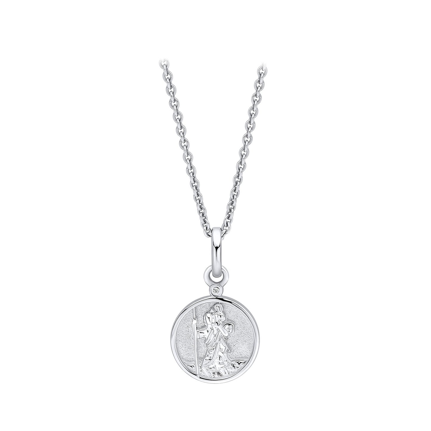 Sterling Silver St Christopher Pendant Set With Diamond