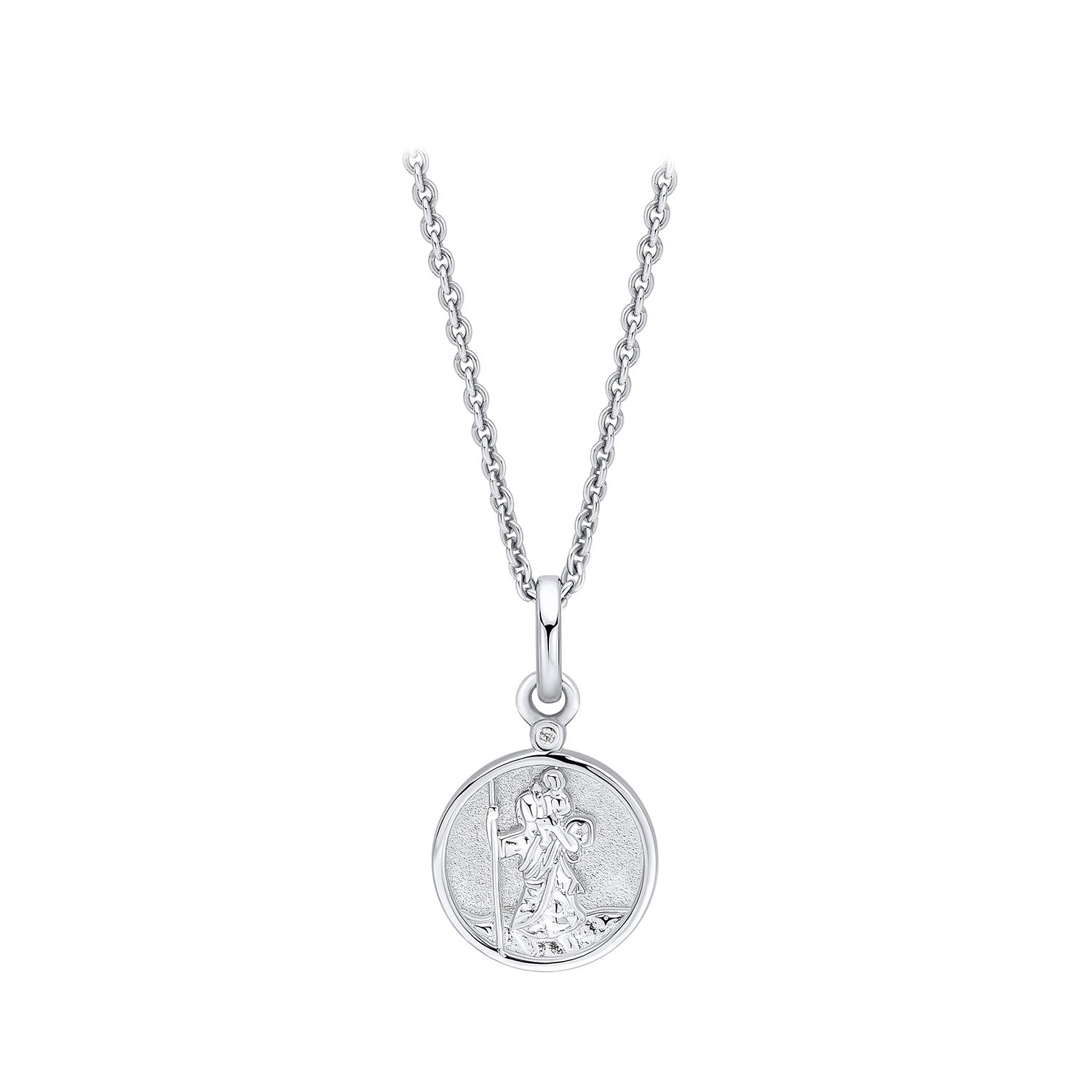 Sterling Silver St Christopher Pendant Set With Diamond