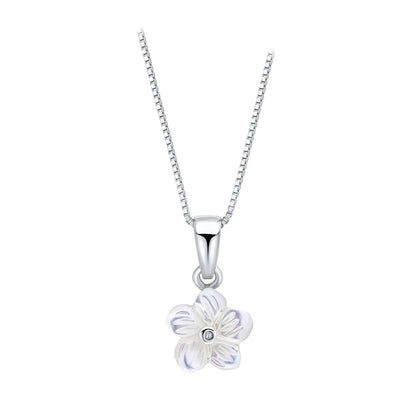 Sterling Silver Diamond Set And Mother Of pearl Flower Pendant