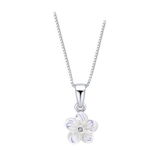 Sterling Silver Diamond Set And Mother Of pearl Flower Pendant