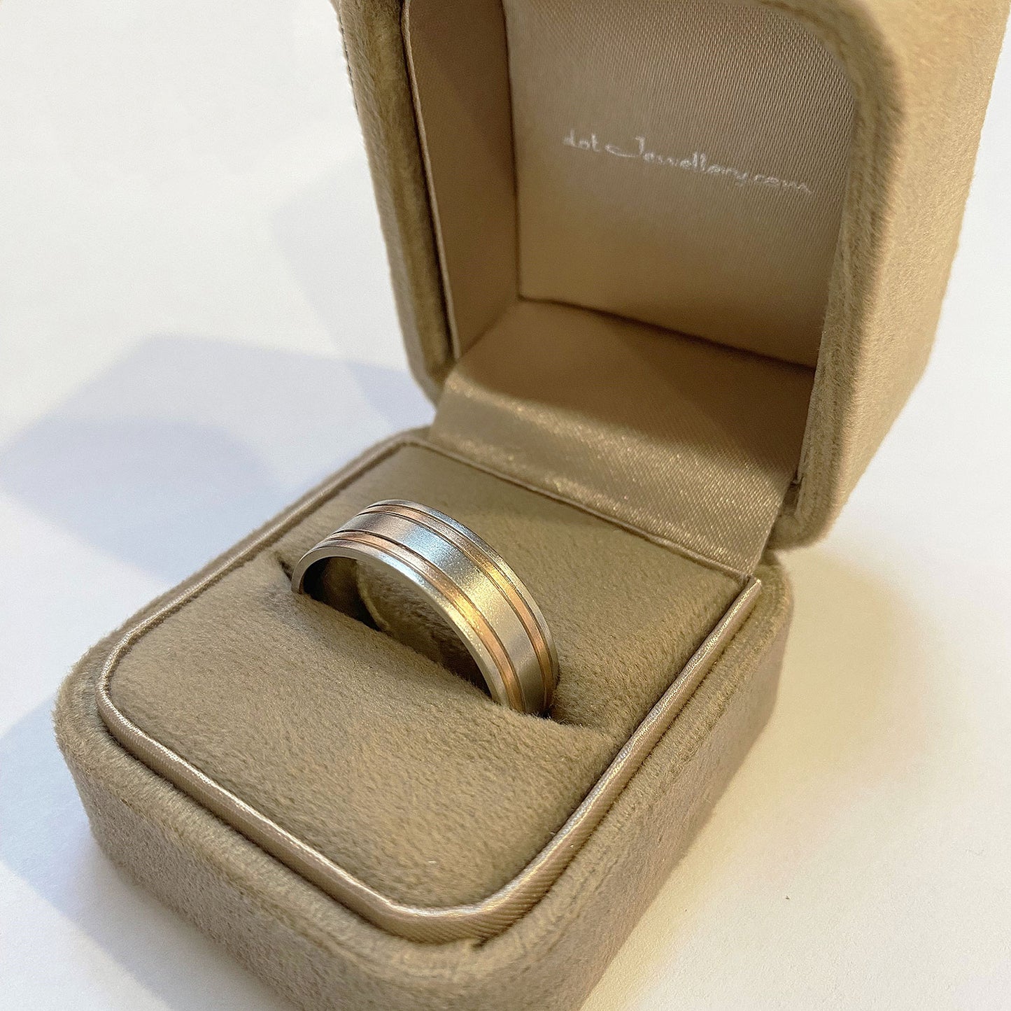 Two Colour Flush Double Line 950 Platinum And 18ct Rose Gold 8mm Wedding Ring