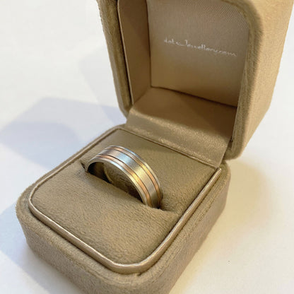 Two Colour Flush Double Line 950 Platinum And 18ct Rose Gold 8mm Wedding Ring