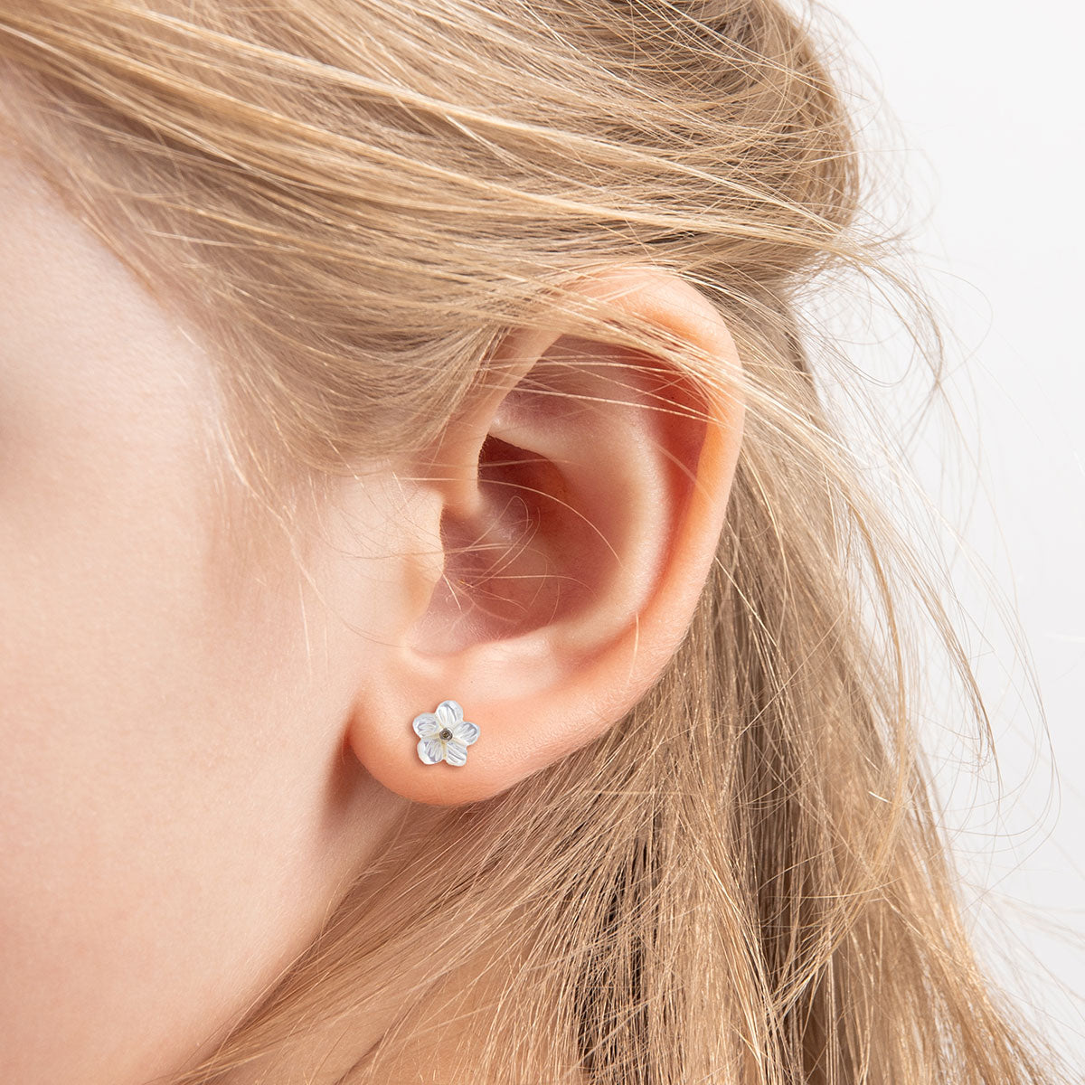 Sterling Silver Diamond Set Mother Of Pearl Flower Earrings