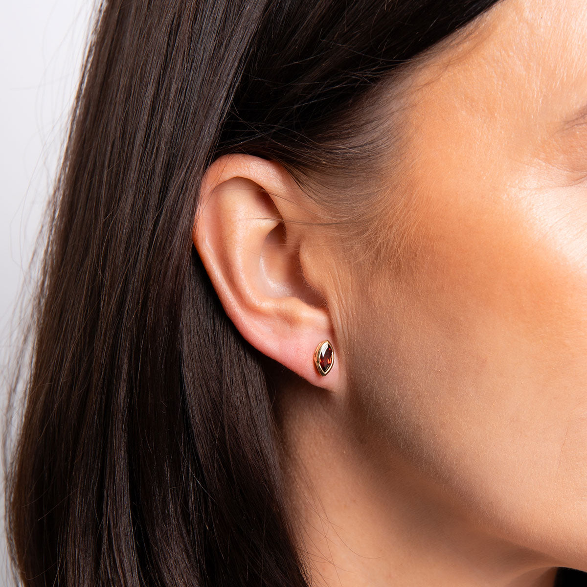9ct Yellow Gold Marquise Garnet Set Stud Earrings