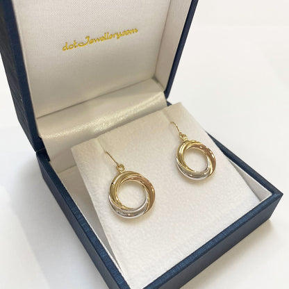 9ct Yellow, White And Rose Gold Circular Earrings