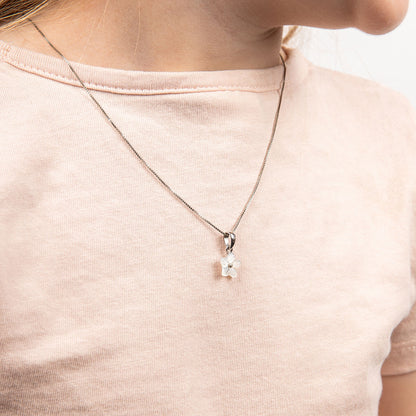 Sterling Silver Diamond Set And Mother Of pearl Flower Pendant