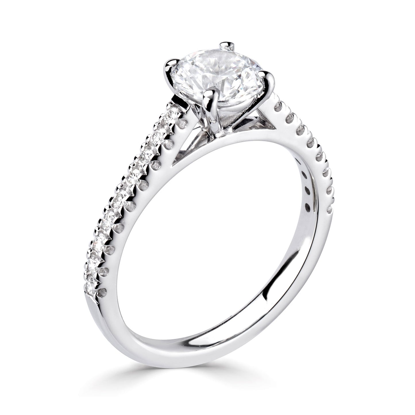 Platinum Diamond Set Engagement Ring With Diamond Set Slim Shoulders.