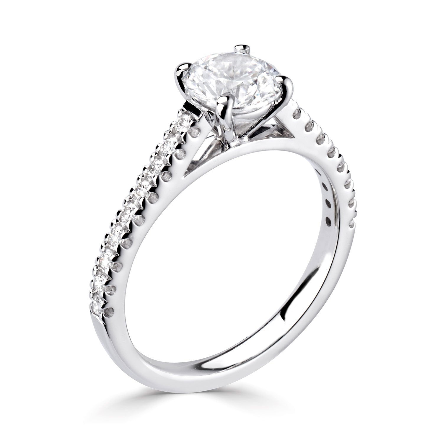 Platinum Diamond Set Engagement Ring With Diamond Set Slim Shoulders.