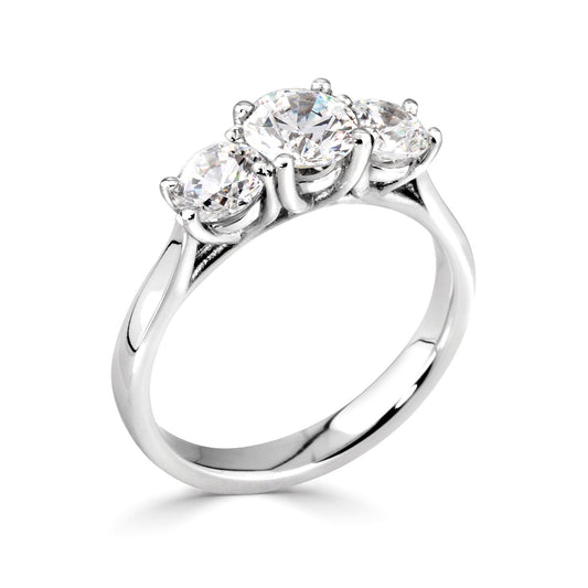 Platinum Trilogy Diamond Engagement Ring. Slightly larger Centre Stone