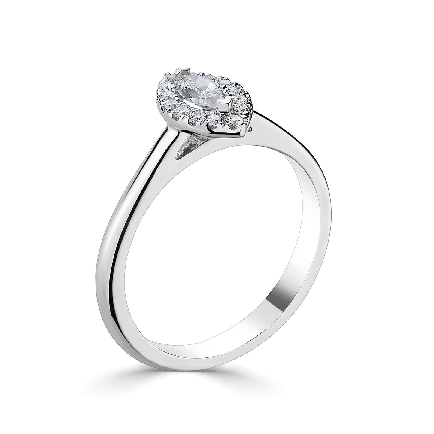 Platinum Marquise Halo Style Diamond Ring With Plain shoulders