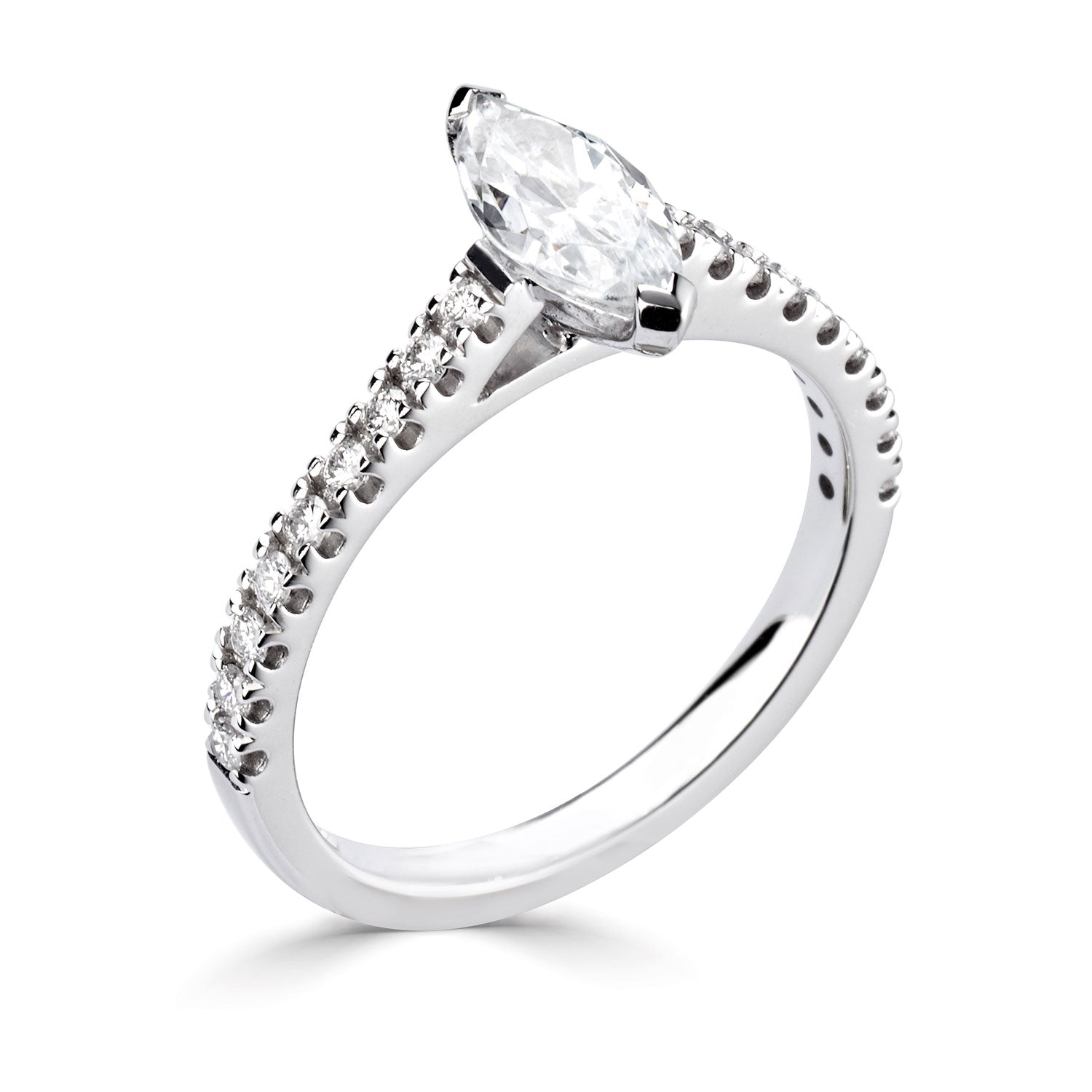 Platinum Centre Marquise And Diamond Shoulder Ring