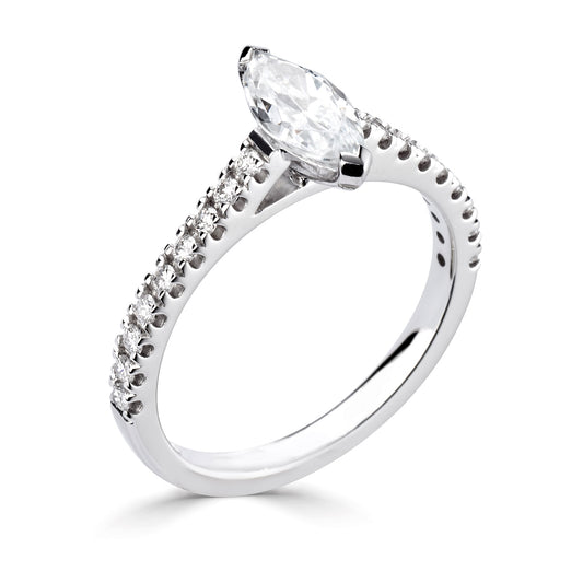 Platinum Centre Marquise And Diamond Shoulder Ring