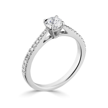 Platinum Diamond Ring With Grain Set Diamond Shoulders