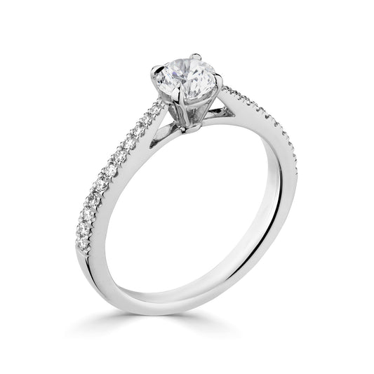 Platinum Diamond Ring With Grain Set Diamond Shoulders