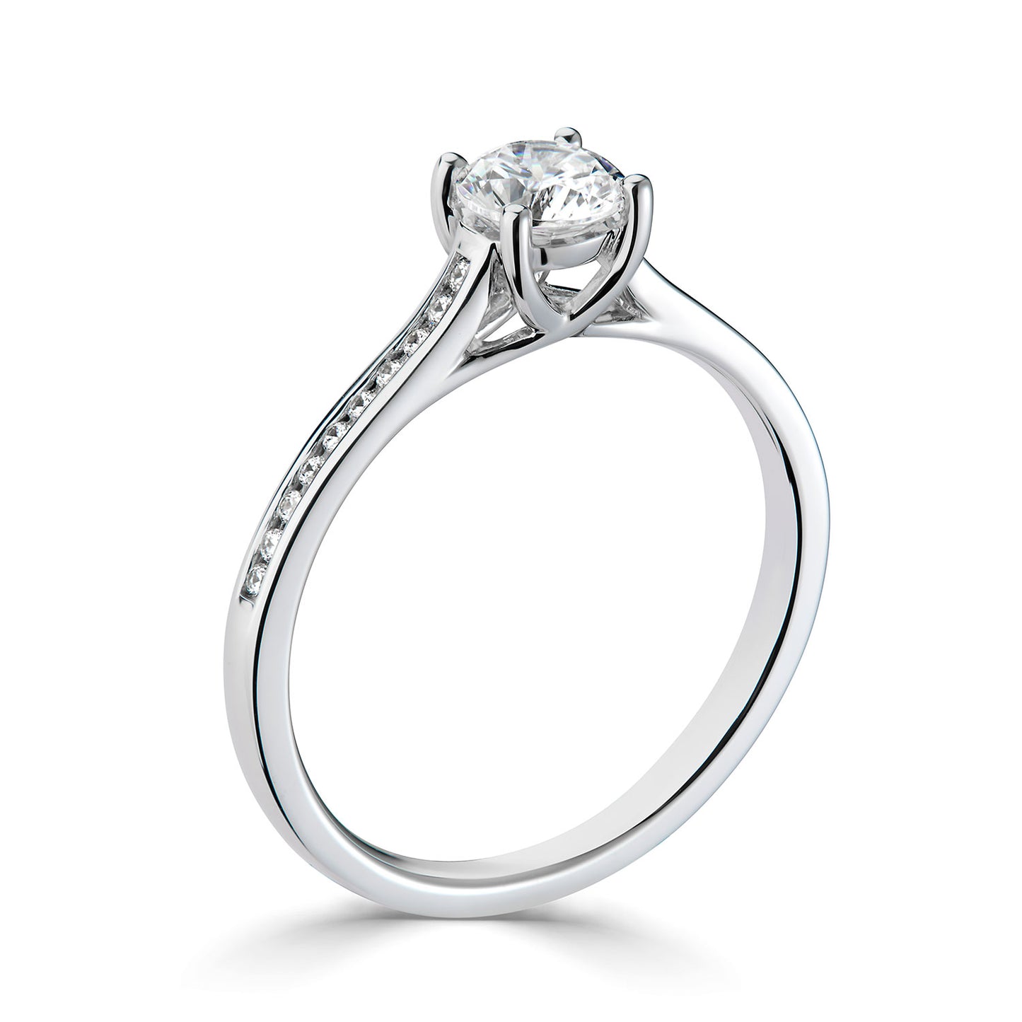 Platinum Diamond Ring With Channel Set Diamond Shoulders