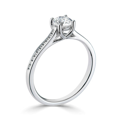 Platinum Diamond Ring With Channel Set Diamond Shoulders