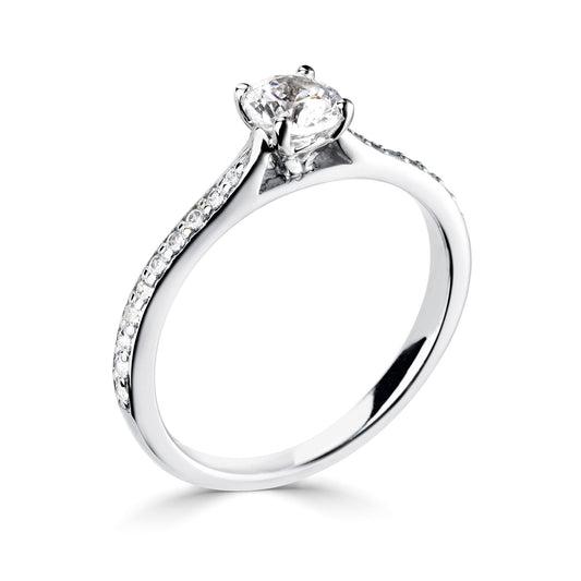Platinum Diamond Ring With Pave Set Rising Shoulders