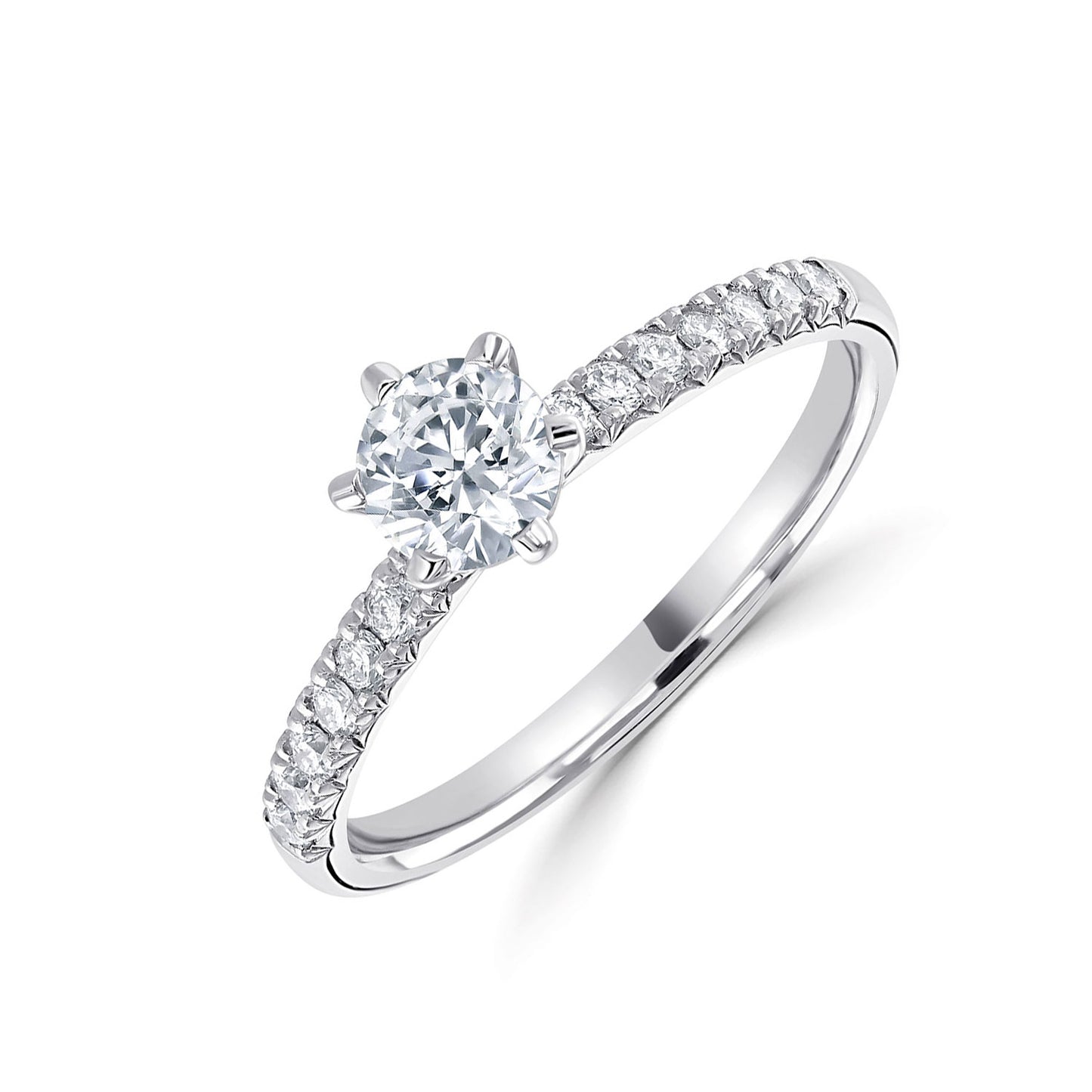 Platinum Six Claw Diamond Ring With Diamond Shoulders