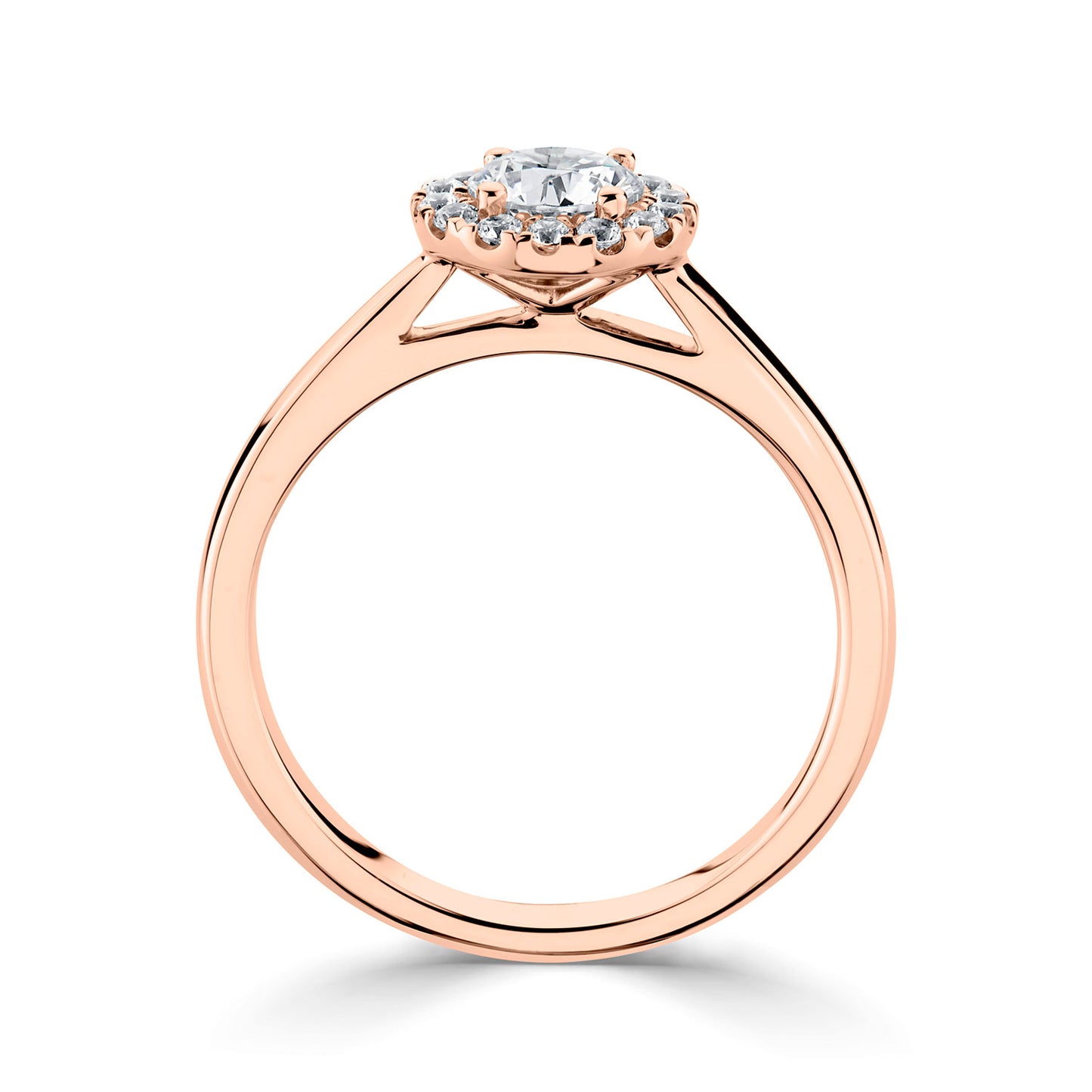 18ct Rose Gold Diamond Set Elegant Halo Style Engagement Ring