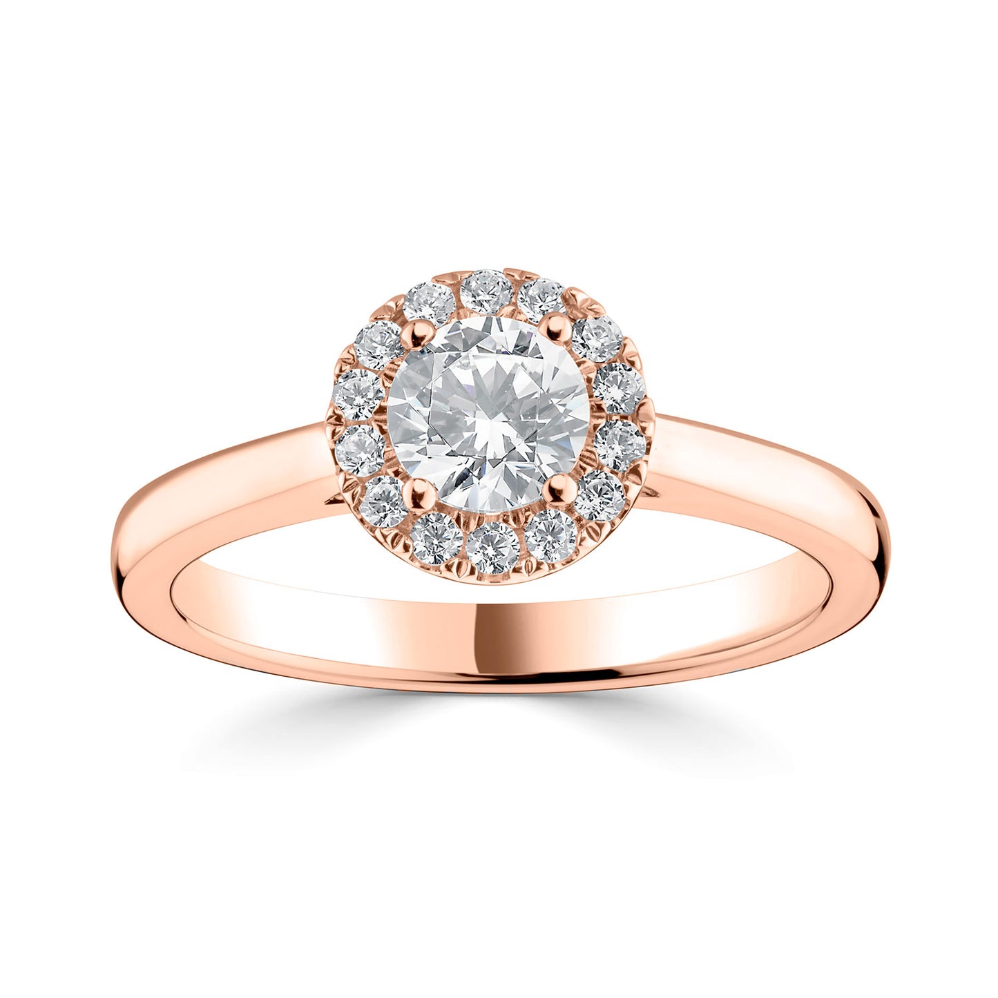 18ct Rose Gold Diamond Set Elegant Halo Style Engagement Ring