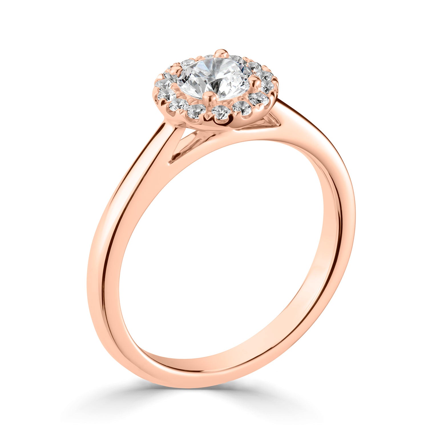 18ct Rose Gold Diamond Set Elegant Halo Style Engagement Ring