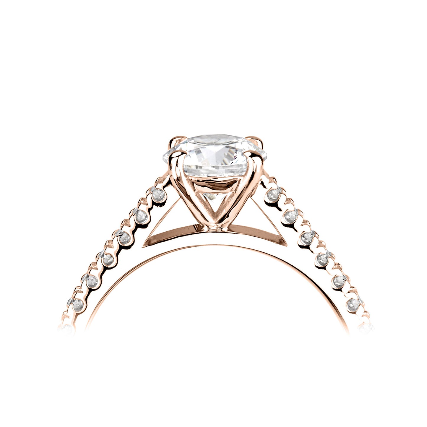 18ct Rose Gold Diamond Set Engagement Ring With Diamond Set Slim Shoulders.