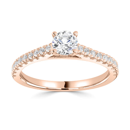 18ct Rose Gold Diamond Set Engagement Ring With Diamond Set Slim Shoulders.