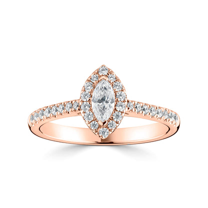 18ct Rose Gold Marquise halo Style Diamond Ring