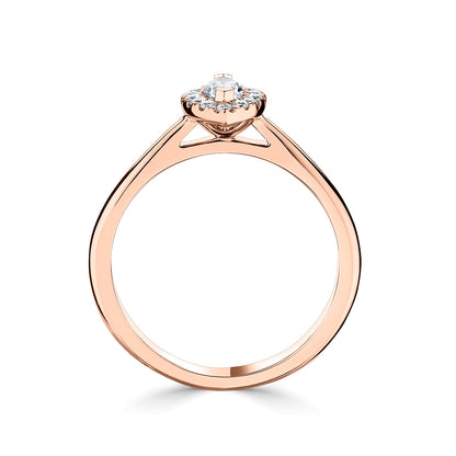 18ct Rose Gold Marquise Halo Style Diamond Ring With Plain shoulders
