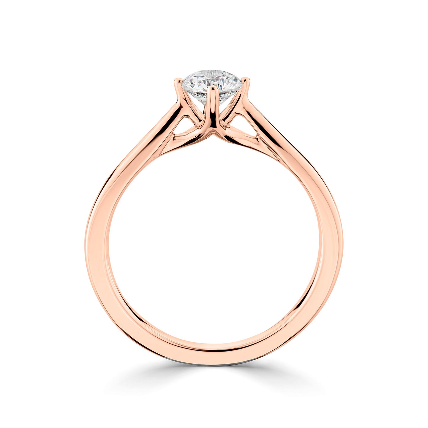 18ct Rose Gold Four Claw Compass Solitaire Diamond Engagement Ring.