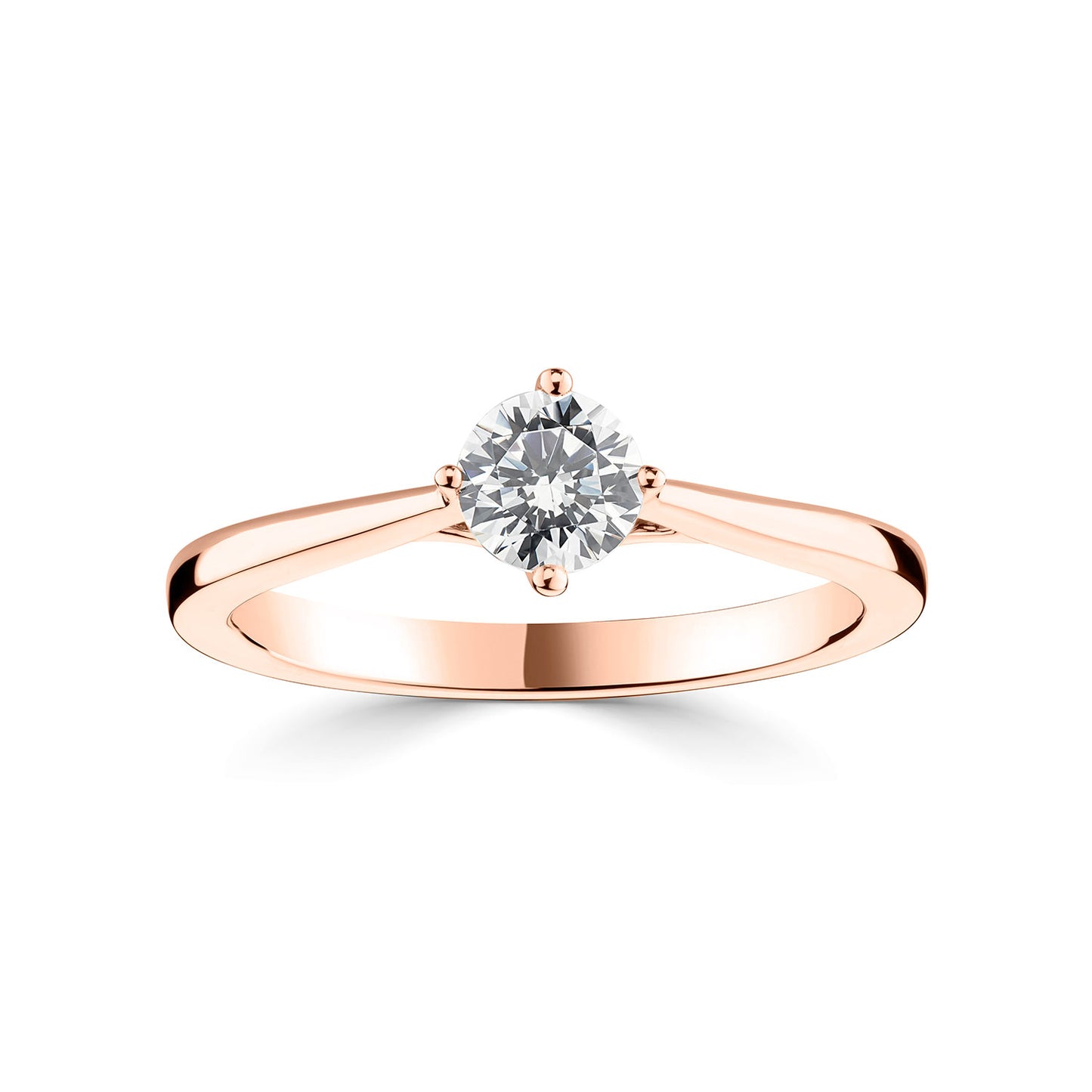 18ct Rose Gold Four Claw Compass Solitaire Diamond Engagement Ring.